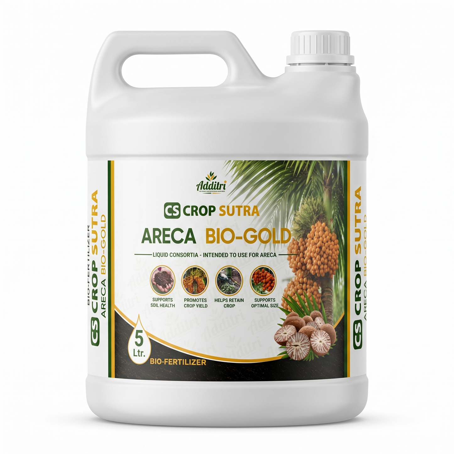 Crop Sutra® Areca Bio-Gold Liquid Biofertilizer | Bio Fertilizer for Areca Nut | Increases Nut Size, Yield & Root Growth | 5 Litre